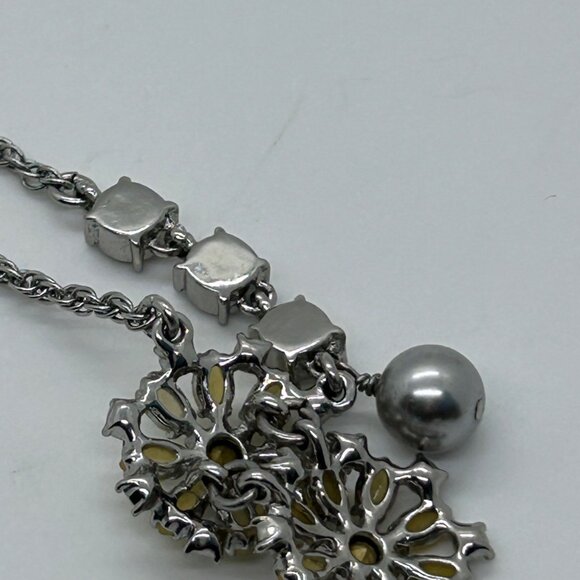 Ann Taylor Vintage Silver Necklace With Yellow Floral Accents & Crystal Details - Picture 13 of 16